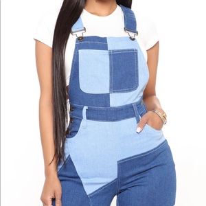 Patchwork denim overalls(size 13W)